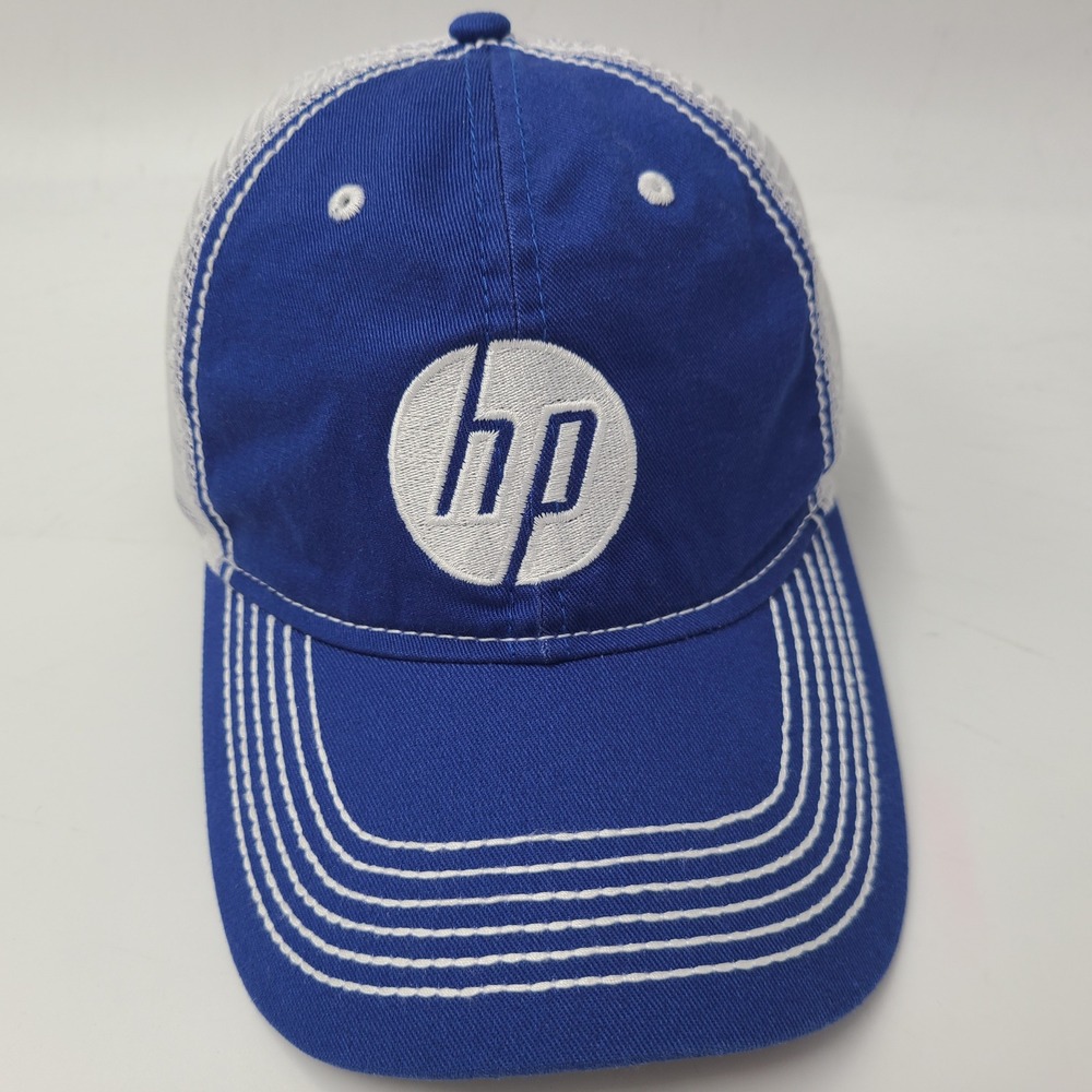 HP Hat Adjustable Trucker Mesh Blue White Hewlett Packard Tech Logo Casual Men